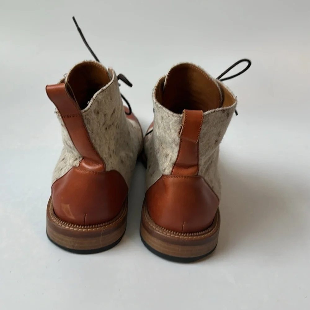 Taft Two-Tone Brown and Cream Wool Cap-Toe Boots